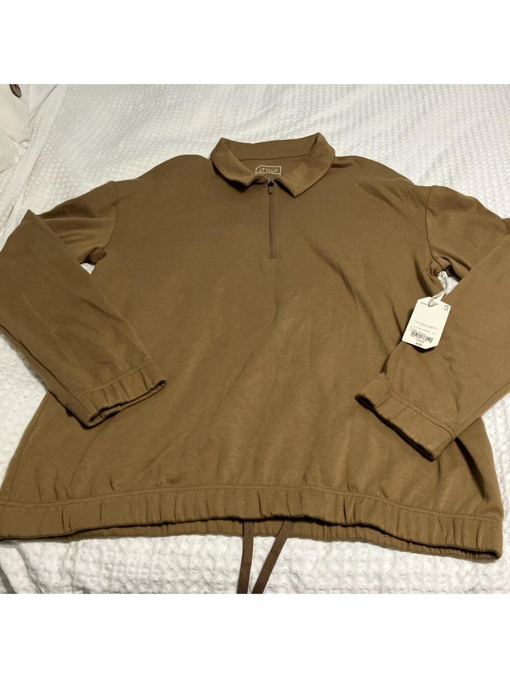 Stylus Long Sleeve Shirt Top Men's L Elastic Hem Hampton Oat Brown 1/4 Zip NWT